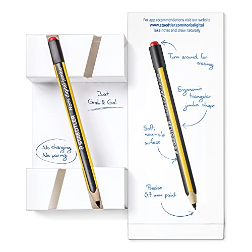 STAEDTLER Noris Jumbo Digital Stylus Pen with Eraser for Touchscreens: No Charging, Thick Triangular Barrel for Comfort, Works with Samsung Galaxy Tab, Kindle Scribe & More, Replacement Nibs & Tool