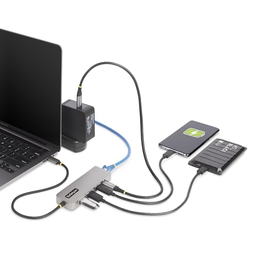 StarTech 3-Port USB-C Hub, 10Gbps, with 2.5GbE and 100W PD Pass-Through | 2.5Gbps Ethernet, Attached 1ft 30cm TPE cable, Portable, Wake-on-LAN RJ45, MAC address cloning, For MacBook iPad