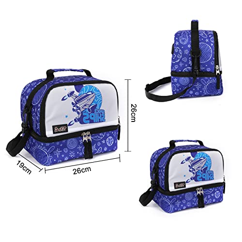 Tilami Rolling Backpack 18 inch Double Handle with Lunch Bag Wheeled Kids Backpack, Spaceship Blue - color: Spaceship Blue