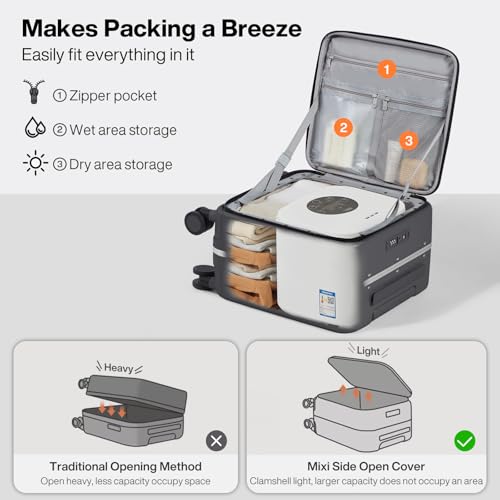 mixi 17x14x9 Carry On Luggage Underseat PC Hard Shell Suitcase Top Opening Aluminum Frame Travel Suitcases with Wheels, Rock Gray - color: Rock Gray, size: 17x14x9 Inch