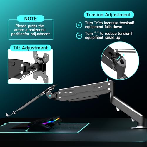Pholiten 2 in 1 Laptop Desk Mount with Gas Spring Arm | Monitor Laptop Stand for 12-17" Notebook and 13-32" Computer Screen,Full Motion with Vented Tray, Holds 22lbs