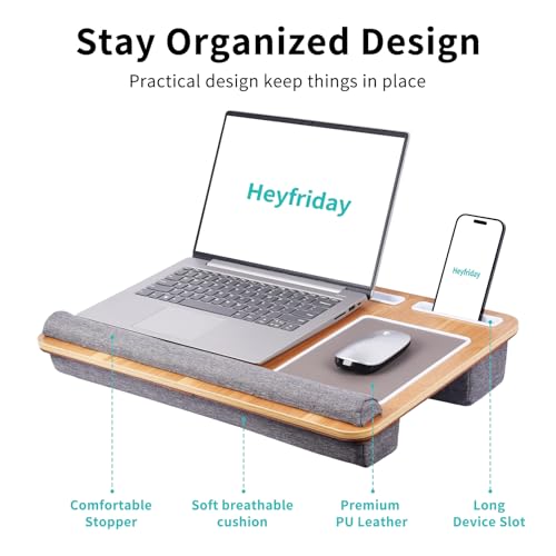 Home Office Lap Desk with Wrist Rest Wrist Rest, Mouse Pad, and Phone Holder Large Laptop Bed Desk for Notebook, Laptop, Tablet, Lap Stand Fits Up to 17 Inch Laptops (Woodgrain) - color: Woodgrain, size: Large