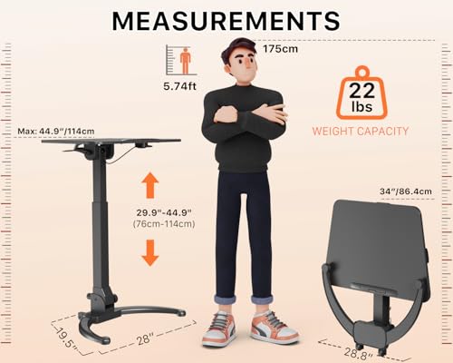 JOY worker Foldable Standing Desk, 90° Tilt Height Adjustable Desk, Black | MDF Tiltable Desktop, Height Adjustable, Collapsible Low Base with Hidden Wheels, Non-Slip Mat, Holds 22lbs, for Home Office - color: Black, size: Height Range:29.9-44.9"