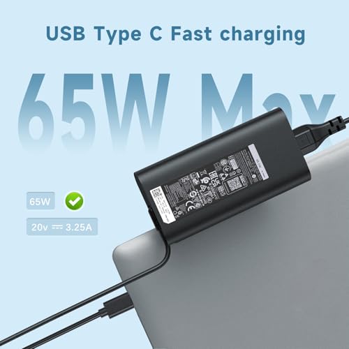 65W USB-C Laptop Charger Compatible with Dell Pro 13 14 16 Latitude 5420 5430 5520 7420 5400 7390 5320 5530 5431, XPS 13 9310 9305 9300 9380 9370 9360, Inspiron 14 15,20V 3.25A Adapter Power Cord