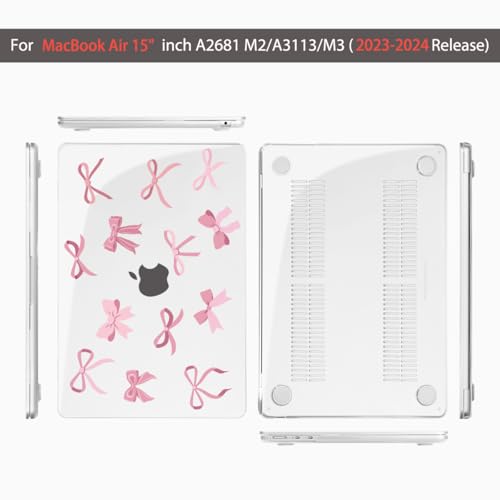 Teryeefi for M4 M3 M2 MacBook Air 15 inch Case 2025 2024 2023 Release fits Model A3241 A3114 A2941, Design Hard Shell Cover & Keyboard Cover & Screen Protector & OTG Adapter - Cute Pink Bows - color: Cute Pink Bows