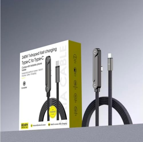 Ultra 240W USB-C to Type-C Fast Charging Cable with Foldable Phone Holder, Braided, 1.5m, Compatible with iPhone 15/16, Samsung Galaxy, iPad Pro, MacBook