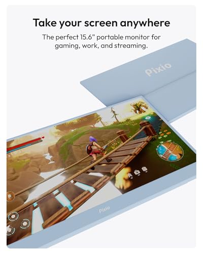 Pixio PX160 Wave Blue Portable Monitor 15.6 inch 60Hz FHD 1080p IPS Panel HDR Screen Cover Stand USB-C HDMI Laptop Screen Extender Portable Monitor for Laptop, PC, Console, Phone - color: Blue