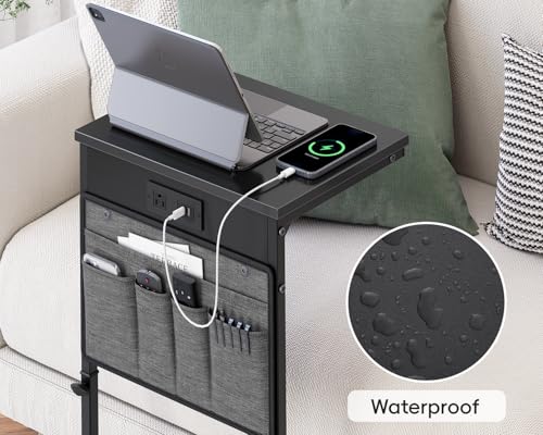 Vagusicc C-Shaped End Table Set of 2 with Charging Station, Small Side Table for Couch, Adjustable Height Couch Side Table, Slide Under Sofa Table TV Tray Tables for Living Room,Bedroom,Bedside, Black - color: 2pc Black