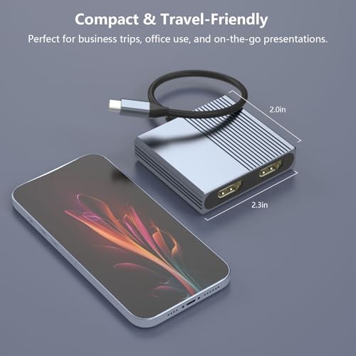USB C to Dual HDMI Adapter for 2 Monitors, 4-in-1 HDMI Splitter for Dual Monitors Extended Display Support SST/MST with USB3.0/100W PD, USB C Docking Station Double Monitor for MacBook/Dell/HP Laptop