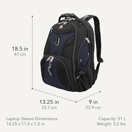 SWISSGEAR 1900 ScanSmart Laptop Backpack, Fits Most 17-Inch Laptops, TSA-Friendly Lay-Flat Design, RFID Protection, and Tablet Pocket, Black, 31L, 18.5-Inch - color: Black/Blue