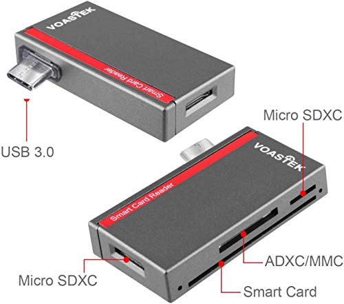 USB C Smart Card Reader, DOD Military CAC Card Reader Compatible with Mac, MacBook Pro, Chromebook and Other Type C Laptops | Built-in 3 Slots SD/Micro SD Memory Card Reader