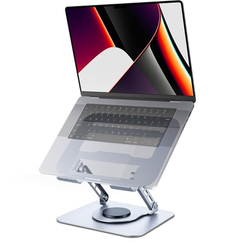 Leeboom 360° Rotating Laptop Stand, Aluminum Riser with Ergonomic Design | Adjustable ergonomic laptop holder fits 10–15.6-inch notebooks. Compatible with MacBook Air, Pro, Dell, HP, & Lenovo laptops - color: light silver