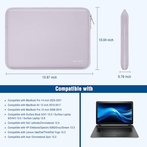 MOSISO Laptop Case 13.3 inch, 13-13.3 inch Laptop Sleeve with Small Case | Compatible with MacBook Air/Pro 13/Pro 14 M5 M4 M3 M2 M1, HP Dell ASUS Lenovo, Neoprene Computer Sleeve Bag, Dusty Lilac - color: Dusty Lilac, size: 13.3 inch