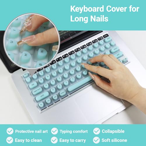 Keyboard Cover for Long Nails Compatible with MacBook Pro 13 inch M2 2023, 2022, 2021 2020 M1 A2338 A2289 A2251&Compatible with MacBook Pro 16 2020 2019 A2141 Touch ID, US ANSI (Green & Heart) - color: Green