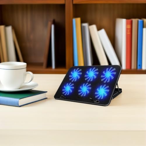 Laptop Cooling Pad with 6 Fans Ergonomic Design and Alloy Abs Material Quiet USB Powered Laptop Cooler Stand for Gaming and Work