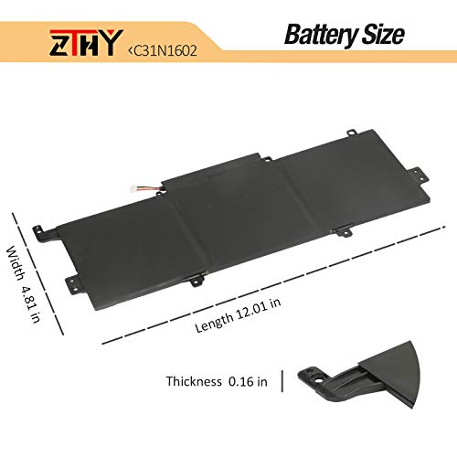 ZTHY C31N1602 Laptop Battery Replacement for Asus ZenBook U3000U UX330 UX330U UX330UA UX330UAK UX330UA-1A UX330UA-1B UX330UA-1C UX330UA-FB018R FB161T Series C31N16O2 0B200-02090000 11.55V 57Wh - size: 12.01*4.8*0.16 inch C31N1602