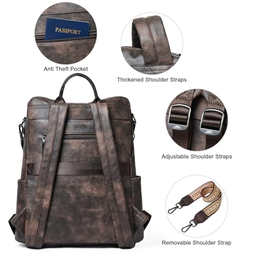 Shrrie 15.6 inch Laptop Backpack for Women,Large Leather Backpack Purse,Travel,Carry on,Water Resistant Casual Laptop Backpacks,College Backpack,Work Backpack for Women,Two-toned Coffee - color: Two-toned Coffee