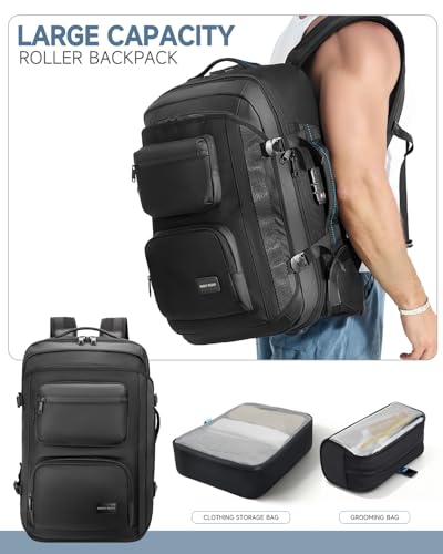 Carry on Backpack with Wheels, Rolling Backpack | Dry-Wet Pocket, TSA Lock, Laptop Compartment, Water-Resistant for Men Women, 3-Piece Set-Includes Toiletry & Storage Bag - color: Black-two