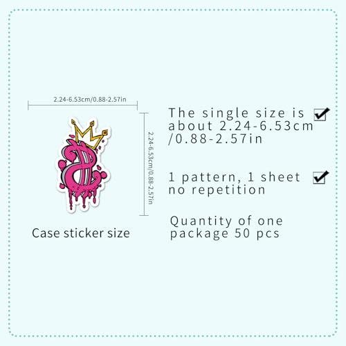 50Pcs Pink Money Stickers Y2K Vinyl Set | Aesthetic money themed waterproof vinyl decals for laptops, water bottles,phone cases, DIY crafts and personal decor. - style: Pink Money Stickers