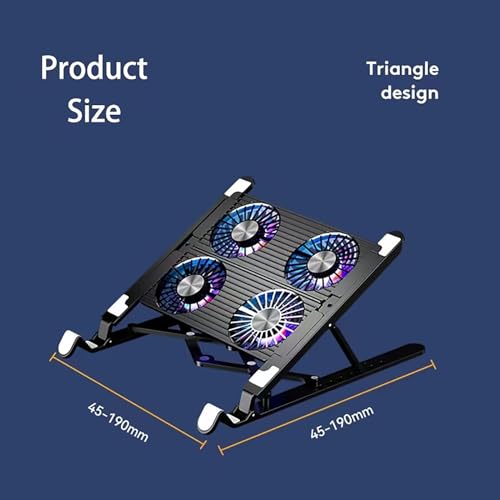 Aluminum Alloy Laptop Cooling Pad, RGB Gaming Laptop Cooler with 4 Quiet Cooling Fans, 7 Height Stand Adjustable Height Laptop Stand for Desk, Memory Function for 11-17.3 Inch Laptops