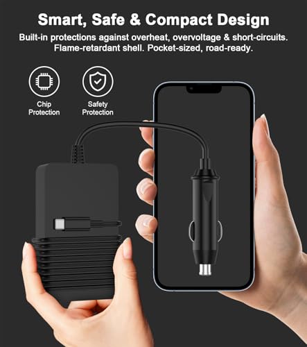 Laptop Car Charger 100W, USB C Port – Replacement for MacBook Pro/Air, Dell, HP,ASUS, Acer - with Extra USB-A Port for Tablets, Phones, Earbuds and More Other USBC Devices Computer AC Adapter