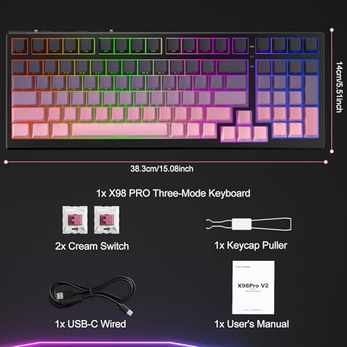 X98 PRO Wireless Mechanical Keyboard,Hot Swappable Custom Keyboard with Number Pad,Linear Switches,Tri-Mode BT5.0/2.4GHz/USB-C,RGB Backlit Computer Gaming Keyboards for Win/Mac/PC
