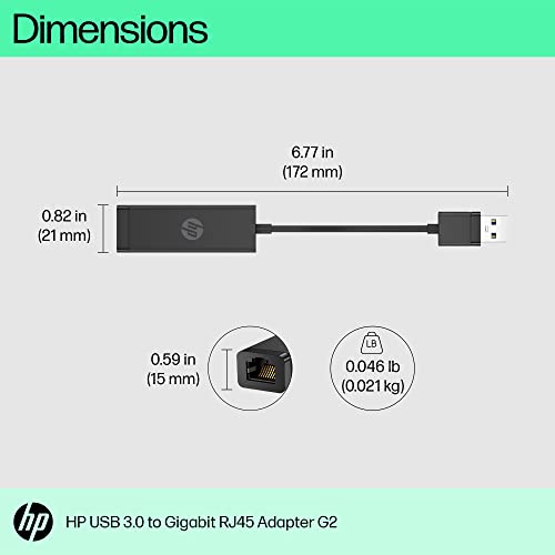 HP USB 3.0 to Gigabit RJ45 Adapter G2 - USB 3.0 Type A - 1 Port(s) - 1 - Twisted Pair - 10/100/1000Base-T - Portable