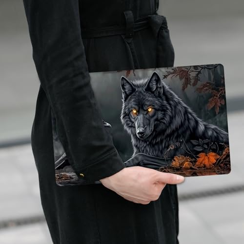 Laptop Skin Sticker Decal 12" 13" 13.3" 14" 15" 15.6",Waterproof Scratch Resistant Vinyl,Reusable Easy to Apply,for MacBook HP Dell Notebooks Netbooks Laptop,2 Wrist Pads,Black Wolf Crow - color: Black Wolf Crow