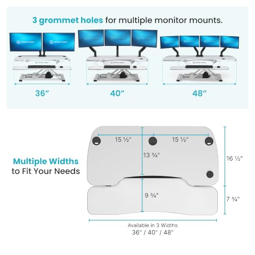 VERSADESK PowerPro 36 Inch Electric Standing Desk Converter – Push-Button Height Adjustable Sit to Stand Desk Riser for Dual Monitors & Laptop – Motorized Desktop Workstation with Wide Keyboard Tray - color: White, size: 36" Wide