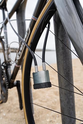 Heavy Duty Padlock with 8 ft Steel Cable, Military Grade Keyed Padlocks for Outdoor Use, Pick, Bump, Weather Resistant, Stainless Steel