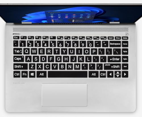 Keyboard Cover with Large Letters for HP Pavilion x360 14 /HP 14 Laptop 14-dq 14-fq 14-ba/bf/cm/ce/cf/df/dk/ds 14-dq0040nr 14-dq0052dx 14-dq0762dx dq0760dx/dq0030nr 14-fq1025nr 14-fq0033dx -Black - color: Black(Large Letters)