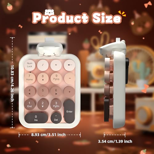 FELICON Cute Wireless Numeric Keypad with Silicon Bear,18-Key-Milk Coffee | Colorful Round Keycaps,Ergonomic,2.4Ghz USB Receiver,Portable Financial Accounting Numpad Membrane Keyboard for PC,Mac,Laptop - color: Milk Tea