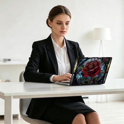 Universal Laptop Skin Decal, 3-Piece Vinyl Protector for 12 13 14 15.6" Notebook, Waterproof Anti-Scratch, Easy Trim & Bubble-Free Finish, Stained Glass Red Rose - color: Stained Glass Red Rose
