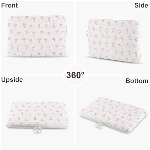 Cute Bow Puffy Laptop Sleeve 13-15 Inch Cute Quilted Laptop Protective Case Padded Bow Computer Sleeve for MacBook - color: Beige, size: 13inch
