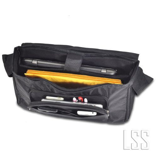 LSS 15” 15.6 inch Laptop Padded Compartment Shoulder Messenger Bag, Carrying Case for 14" 15" 15.6" & Smaller Size Notebook - color: White Grey Branches, size: 15 inch
