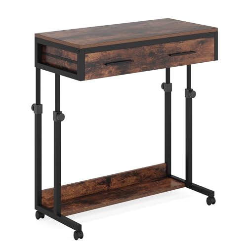 Tribesigns Portable Desk with Drawers, Mobile Laptop Desk with Wheels, Sofa Side Table Small Portable Standing Rolling Table for Home Office - color: Brown