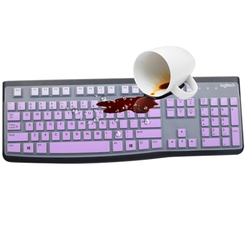 Silicone Keyboard Cover for Logitech K120 & MK120 Ergonomic Desktop USB Wired Keyboard, Logitech K120 & MK120 Keyboard Protective Skin US Layout (NOT Fit Other Model)-OmbrePurple - color: OmbrePurple