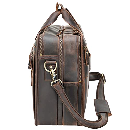 Polare Modern Messenger Bag with Retro Feel 17" Men’s Laptop Briefcase with Full Grain Leather and Premium YKK Zippers - color: Dark Brown(fit 15.6" Laptop)