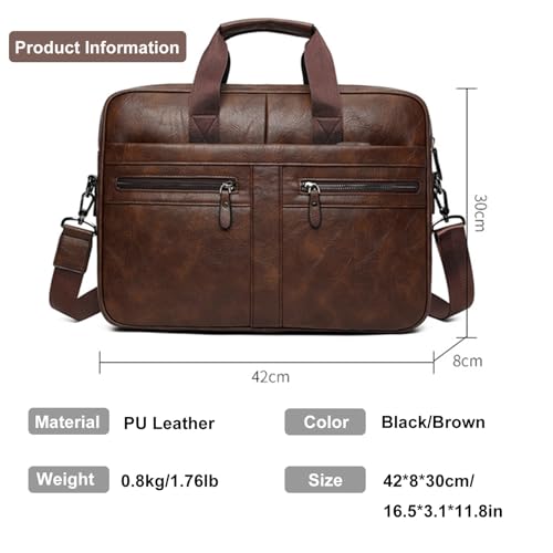 Leather Laptop Bag for Men, Briefcase Crossbody Shoulder Messenger Bag Business Travel Work Attache Case - color: Black