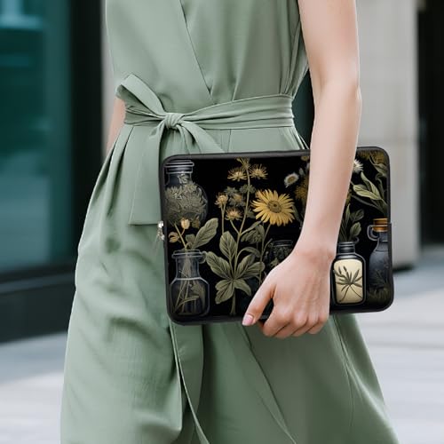 Laptop 13 inch Sleeve Case for MacBook Air 13-13.6 inch, Laptop Bag Cover for MacBook Pro 13" 14 inch, Travel Carrying Sleeve for 14" Chromebook, HP, Dell I Black Academia Mystical Green Plant - color: Black Academia Mystical Green Plant