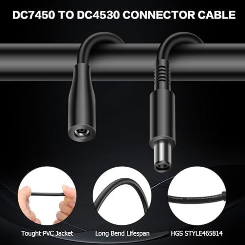YAODHAOD DC 7.4mm x 5.0mm Adapter Converter Cable Compatible with Dell HP Laptops DC 4.5x3.0mm Female to 7.4x5.0mm Male Dedicated Converter Power Cord (2PCS)