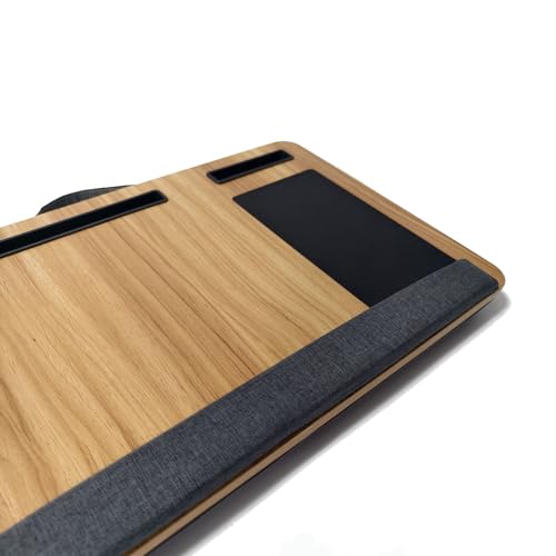 Wooden Lap Desk with Cushion,Work from Home Solution, Lightweight, Fits up to 17 inches Laptop,Lightweight Stand with Soft Wrist Pad,Laptop Pad for Couch