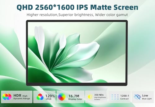 2.5K Portable Monitor for Laptop - 16 inch QHD Laptop Screen Extender 120% sRGB Wide Color HDR HDMI USB C Travel External Display with Kickstand Gaming Monitor for Computer PC Phone Game Console - size: 16 inch QHD