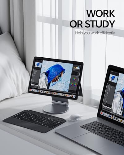 LULULOOK Stand for Surface Pro/Go - Aluminum Alloy 360° Swivel Base, Foldable Tablet Holder/Riser for Microsoft Surface Pro 7/8/9/10/11 & Go 2/3/4 | Portable Office Desk Accessories, Gray