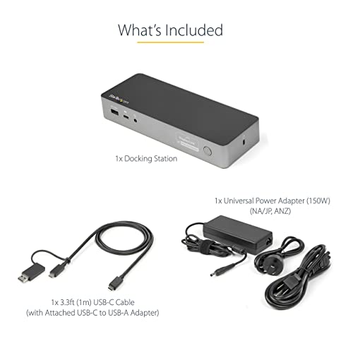 StarTech Hybrid USB-C USB-A Universal Dual 4K HDMI DP Dock for Mac, 100W | DisplayLink, 4-port 5Gbps hub, Gigabit Ethernet, audio, K-slot, for Windows, macOS, Ubuntu and ChromeOS, fast-charge ports