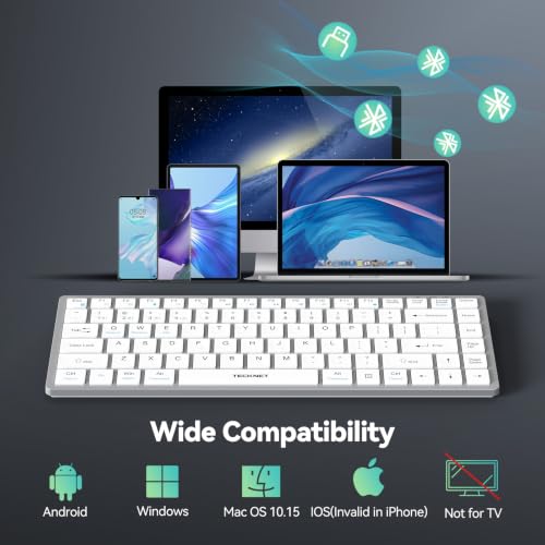 TECKNET Bluetooth Keyboard Rechargeable, 4-Device (2.4G+3BT) Wireless Keyboard, Small Ultra-Slim Keyboard, 14 Hotkeys Computer Keyboard for PC/Laptop/Tablet/iPad, Silvery-White - color: Silvery-white