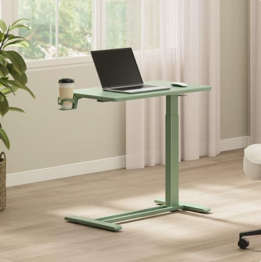 FLEXISPOT H7 28" Pneumatic Height-Adjustable Overbed Table with Wheels | C-shaped bedside table TV Tray,Medical End Side Table,Laptop desk for sofa and home office use,27.6"W x 15.7"D,Mint Green - color: Mint Green, size: Small