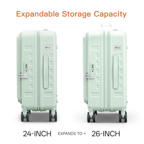 Expandable Lightweight PC Hard Shell Suitcase, 24-inch Luggage with TSA Lock, Top Opening & Cup Holder - Ideal for Business Travel Suitcase (Mint Green, Checked-Medium 24-Inch) - color: Mint Green, size: Checked-Medium 24-Inch