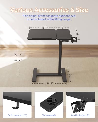 YIHAYO Electric Adjustable Overbed Bedside Table with Wheels, 24 x 16 Inches Mobile Standing Desk, Laptop Desk, Movable Overbed Tables Hospital Home Use, Black - color: Black Frame/Black Top, size: 24*16 Inch