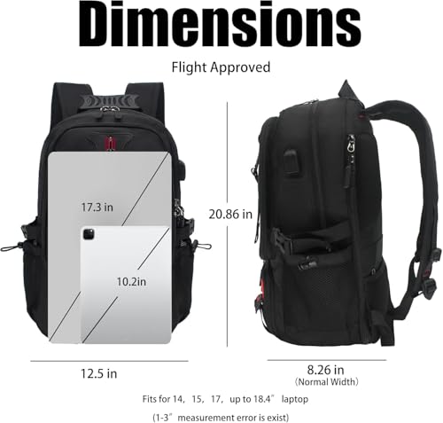 Travel laptop backpack, Extra Large 65L Traveling College Backpack,Large Capacity Backpack for Men Women,Fits 17 Inch Computer, USB Charging Port, Black - color: 65l Black With Shoes Storage Bag